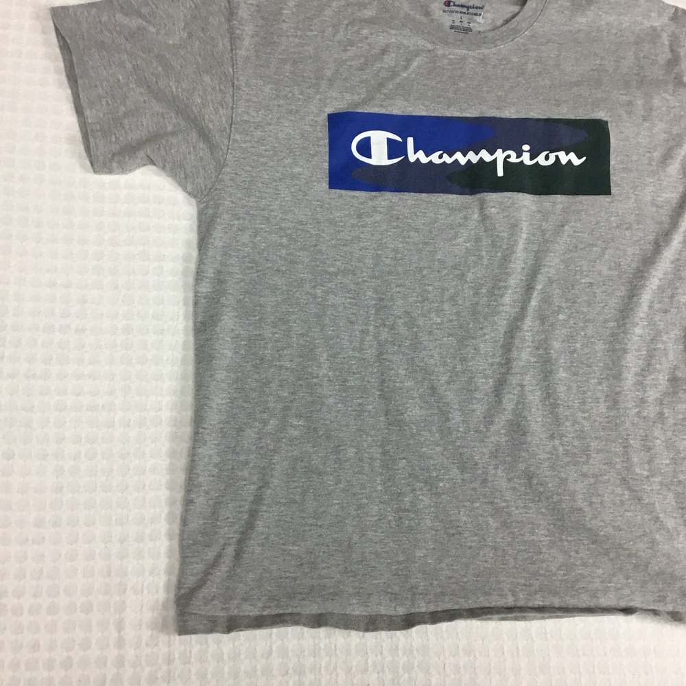 Champion Mens Graphic‎ T-Shirt Large Gray Slim Fit Camo Box Logo Short Sleeve - Picture 5 of 8